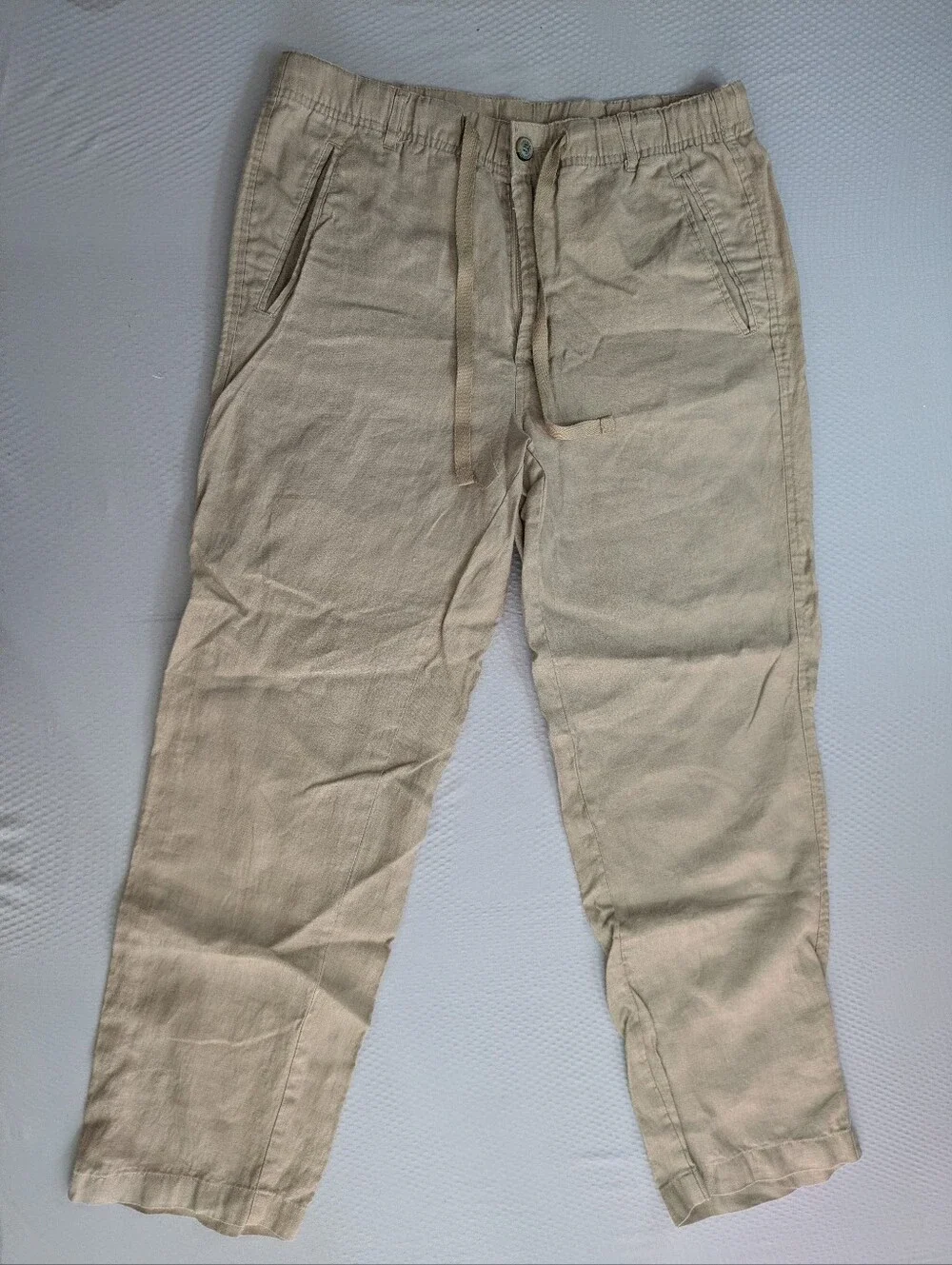 Tasso Elba Mens M 100% Linen Pants 31x27 Beige Oatmeal Straight Leg Trousers